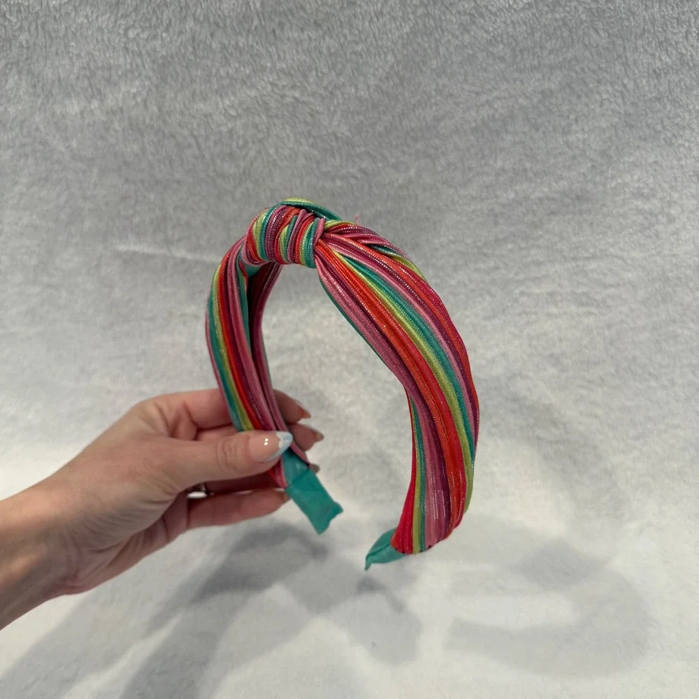 Girls Rainbow Striped Knotted Headband Multi Color‎ Ribbed Hair Accessory